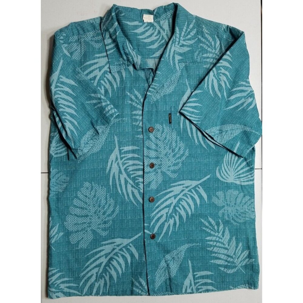 Palmwave Hawaii Short Sleeve Button Up Turquoise Hawaiian Tropical Shirt Men's L